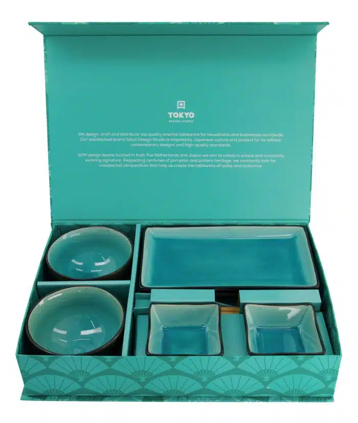 Black / Turquoise Sushi Set - Glass Turquoise - Set of 8 pieces