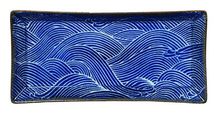 Dark Blue / White Rectangular Plate - Seigaiha - 23 x 11.5 x 2.3 cm
