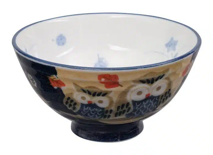 Blue / white bowl with owl figure - Kawai - 11.5 x 6 cm 300ml