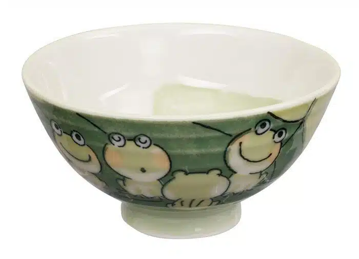 Green / white bowl with frog figure - Kawai - 11.5 x 6 cm 300 ml
