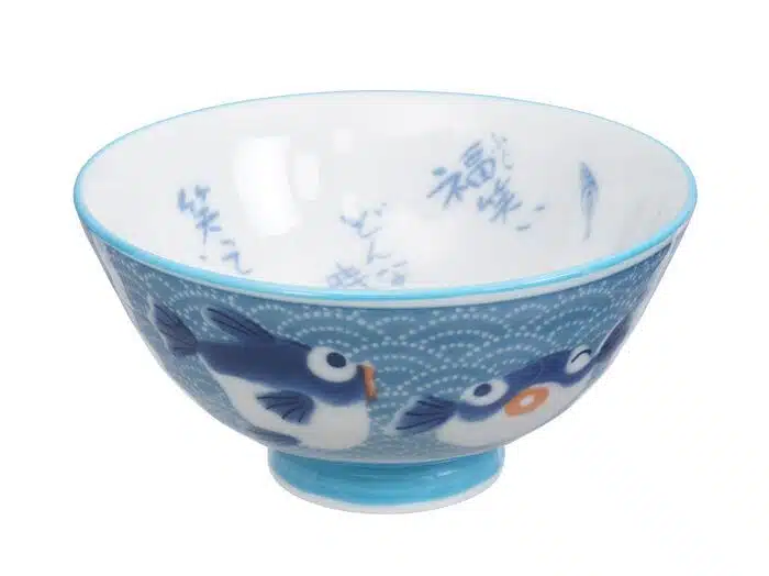 Blue bowl with fish figure - Kawai - 11.2 x 6cm 250ml
