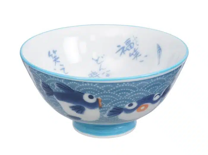 Blue bowl with fish figure - Kawai - 11.2 x 6cm 250ml