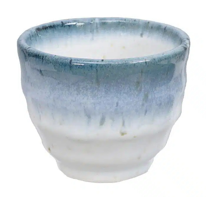 White / blue handmade cup - 8.5 x 6.9 cm