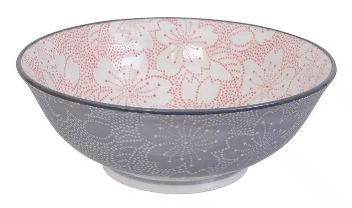Tokyo Design Studio - Mixed Bowls - Grijs/Rode Kom - Sakura - 19.7 x 7cm 1000ml