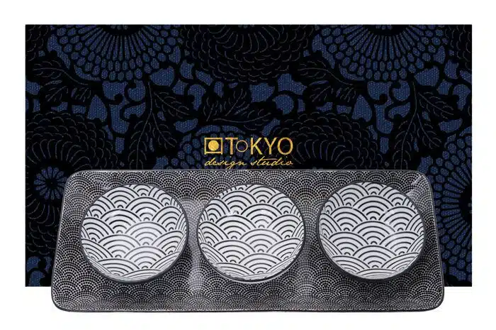 Black / White Dots / Wave Plate Set - Nippon Black - 4-Piece Set - 33.5 x 13.7 x 2.1 cm