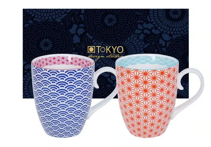Blue / Red Mug Set - Star Wave - Set of 2 - 8.5 x 10.2 cm 380 ml