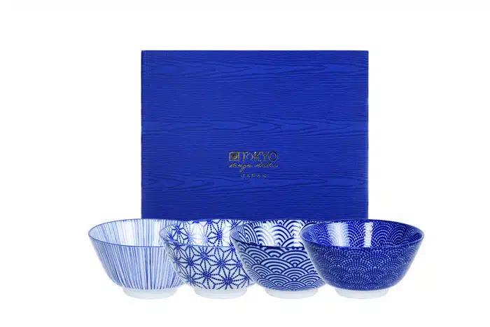 Blue / White Bowl Set - Nippon Blue - Set of 4 - 12 x 6.4 cm 300ml