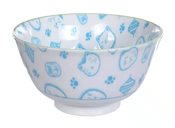 Light Blue / White Bowl - Lucky Cats - 12,7 x 6,5 cm 300ml