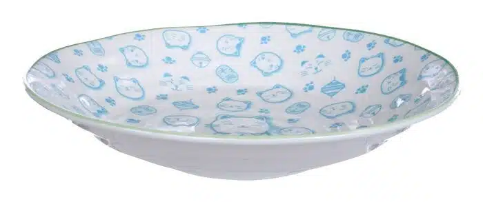 Light Blue / White Plate - Lucky Cat - 25.3 x 5 cm