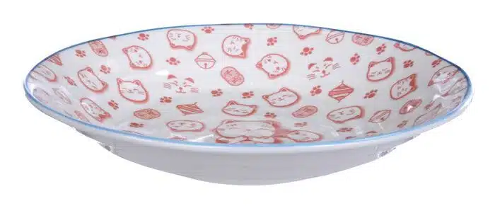 Red / White Plate - Lucky Cat - 25.3 x 5 cm