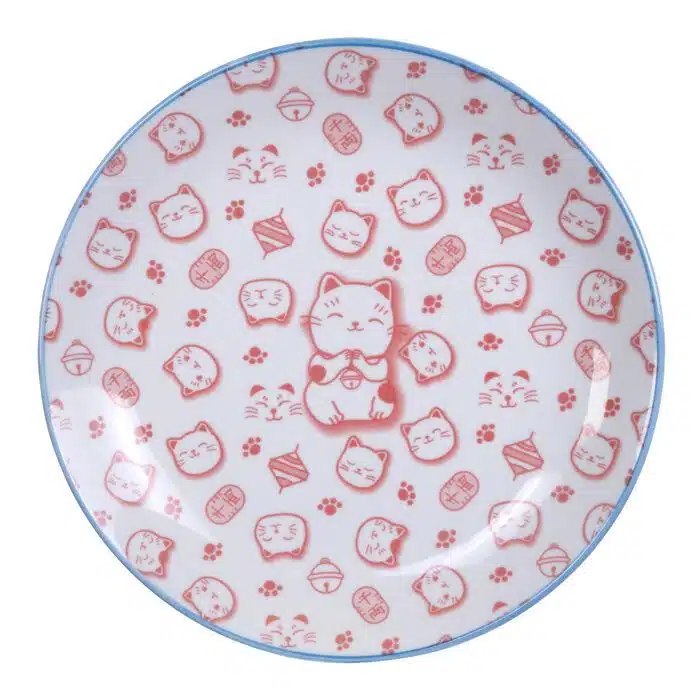 Red / White Plate - Lucky Cat - 25.3 x 5 cm