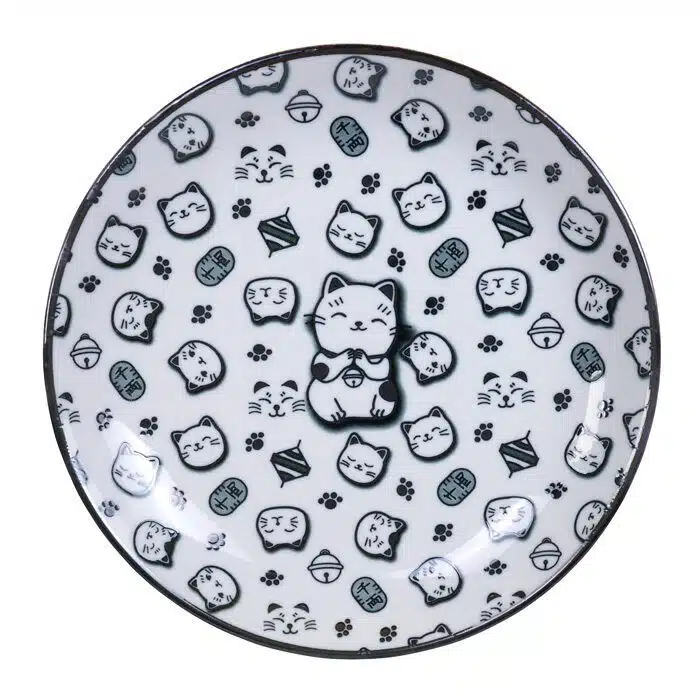 Black / White Plate - Lucky Cat - 25.3 x 5 cm