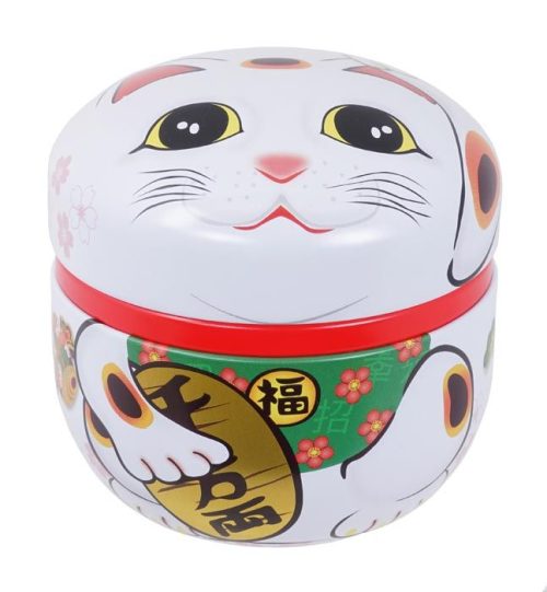 Lucky Cats - Wit Roestvrij stalen Theeblik - 8.6 x 8.4cm 100gr