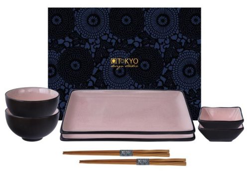 Sushi Set Black Blue Plum 4 pcs with Chopsticks - Made In Japan Europe