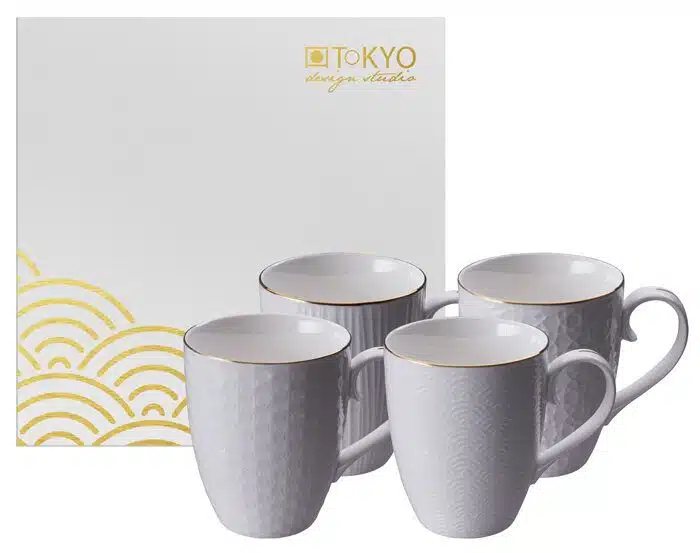 White / Golden Mug Set - Nippon White - Set of 4 - 8.5 x 10.2 cm 380 ml