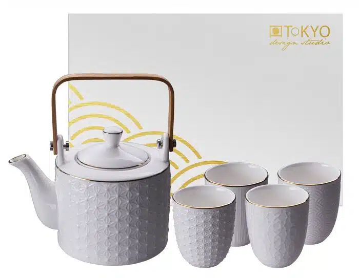 White / Golden Tea Set with cups - Nippon White - Set of 5 pieces - 800ml