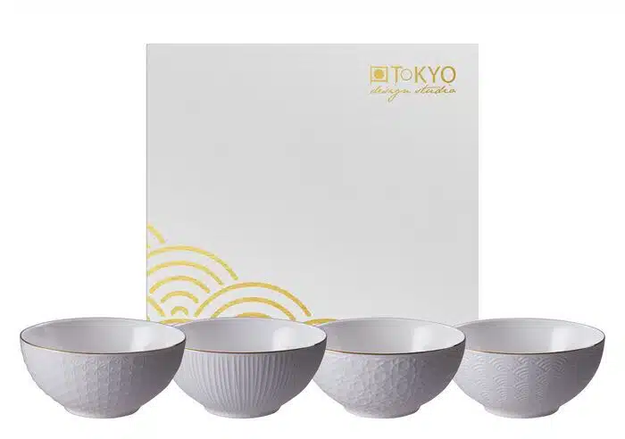 White / Golden Bowl Set - Nippon White - Set of 4 - 15 x 7 cm 550 ml