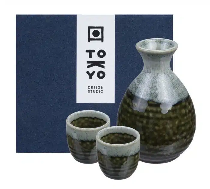 Green / Gray Sakeset - Irabo Oribe - Set of 3 pieces