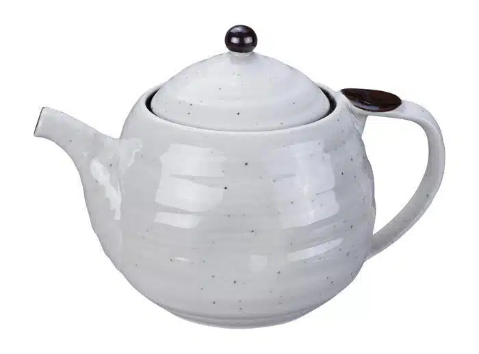 White / black handmade teapot with stainless steel strainer
