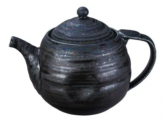Black handmade teapot with stainless steel strainer