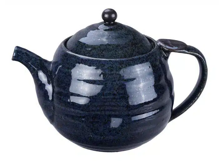 Blue handmade teapot with stainless steel strainer