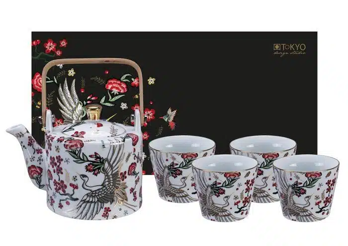 White tea set with rooster - Mythical crane - Set of 5 pieces - 800 ml