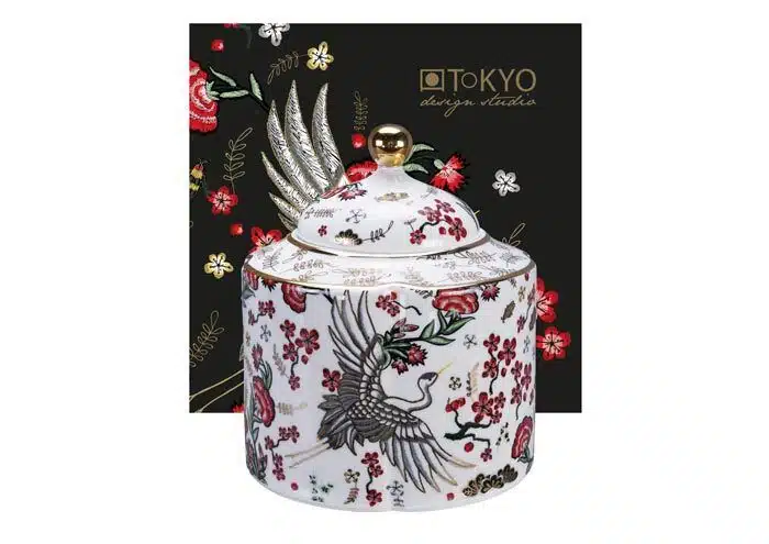 White teapot with crane figurine - mythical crane