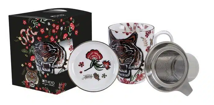 White mug set with tiger figure and sieve - Magic Tiger - 350 ml