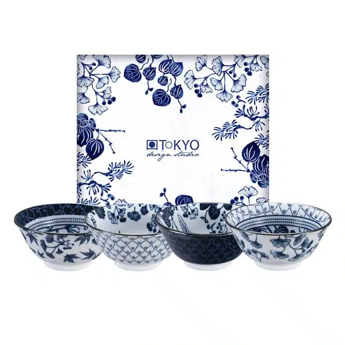 Blue / White Bowl Set - Flora Japonica - Set of 4 - 15,5x7cm 500 ml