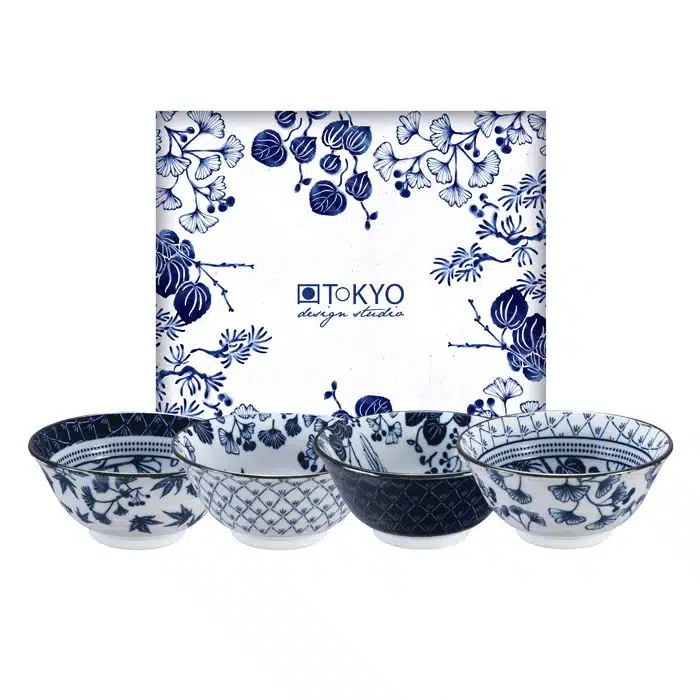Blue / White Bowl Set - Flora Japonica - Set of 4 - 15,5x7cm 500 ml