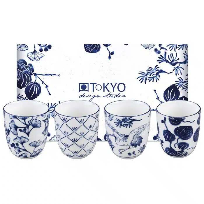 Blue / White Mug Set - Flora Japonica - Set of 4 - 6,7 x 7,7 cm 170 ml