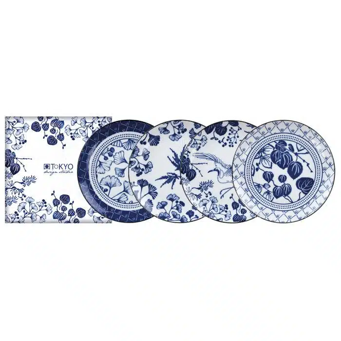 Blue / White Plate Set - Flora Japonica - Set of 4 - 16 x 2 cm