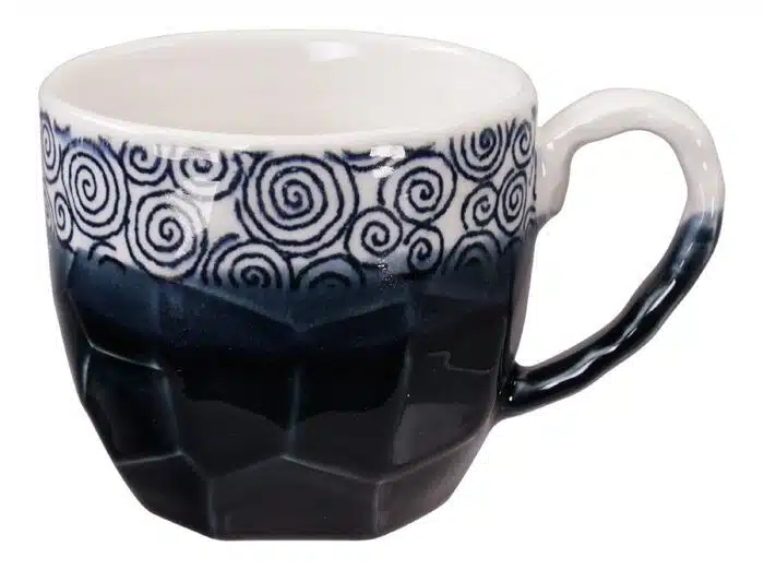 Dark blue / white handmade mug in - 8,7 x 8 cm 300 ml