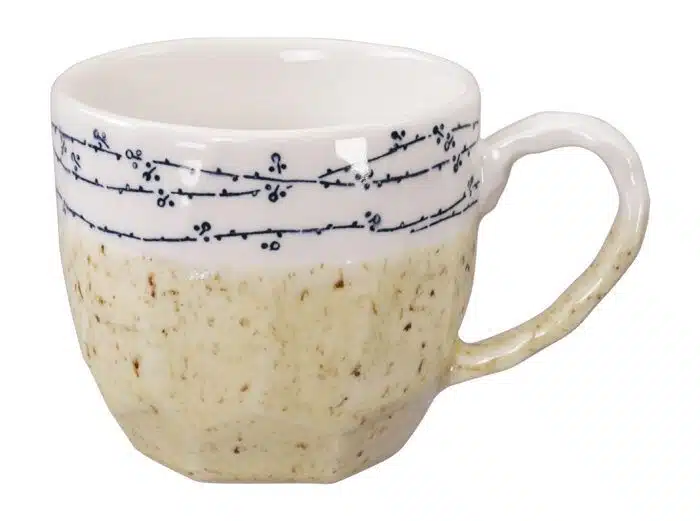 Yellow / white handmade cup - 8,7 x 8 cm 300 ml