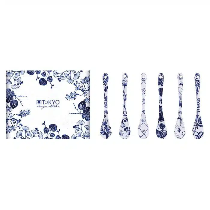 Blue / White Spoon Set - Flora Japonica - Set of 6 - 13 cm