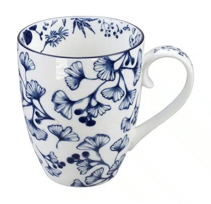 Blau / Weißer Becher Ginko - Flora Japonica - 8,5 x 10,2 cm 380 ml