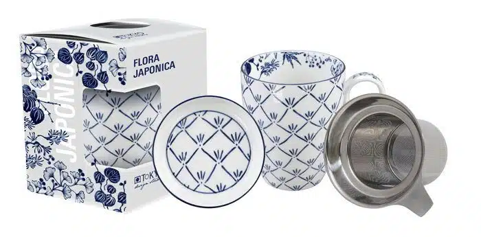Blue / White Mug Set Maple Flora Japonica - 8.5 x 10.2 cm 380 ml
