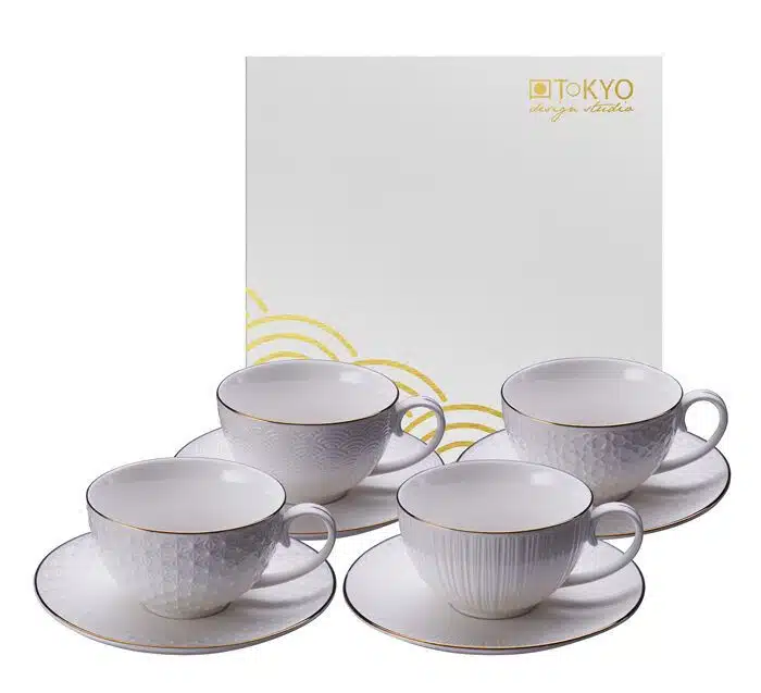 White / Golden Cup and Saucer Set - Nippon White - Set of 4 - 180 ml