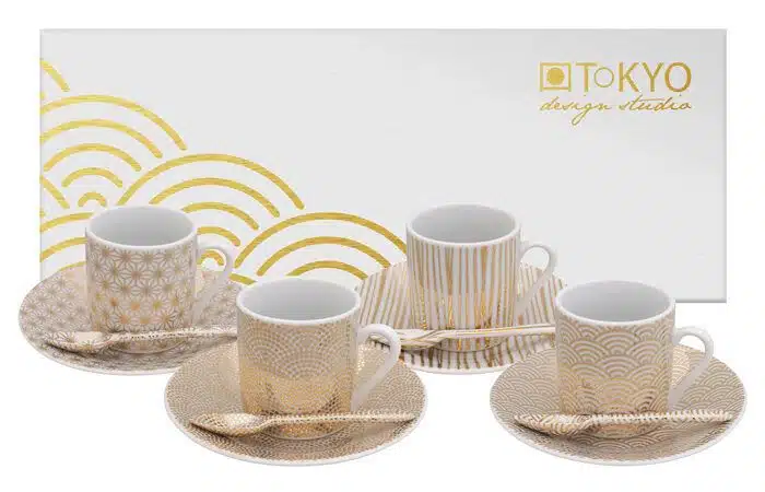 White / Golden Espresso Set - Nippon Gold - Set of 12 - 80ml