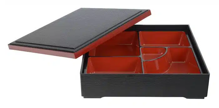 Black / Red Bento Box - Lacquerware - 25.5 x 25.5cm