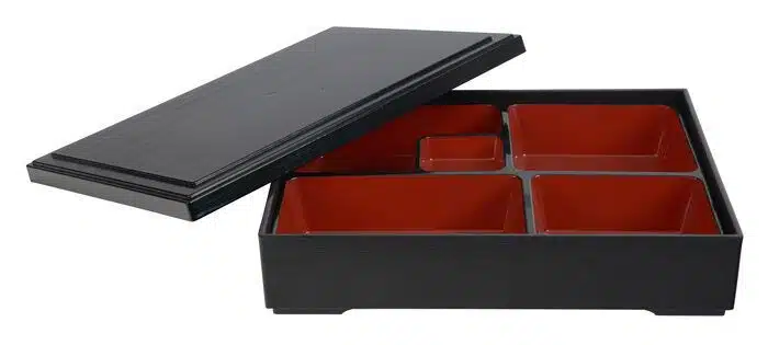 Black / Red Bento Box - Lacquerware - 27.5 x 21.5 cm