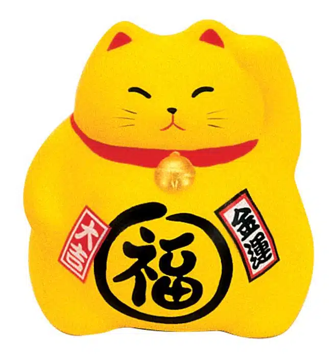 Yellow lucky cat figure - 9 cm