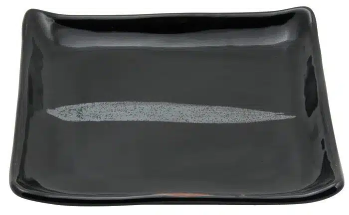 Black / Silver Square Plate - Silver Brush - 18 x 18 cm