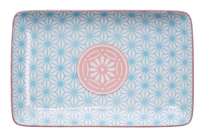 Blue / Pink Rectangular Plate - Star Wave - 21 x 13.5 cm