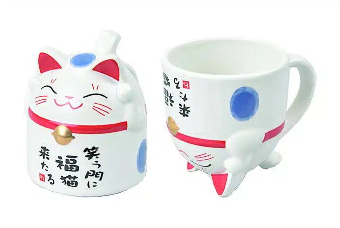 White / Red / Blue Mug - Lucky Cats - 8.5 x 9.8 cm 350 ml