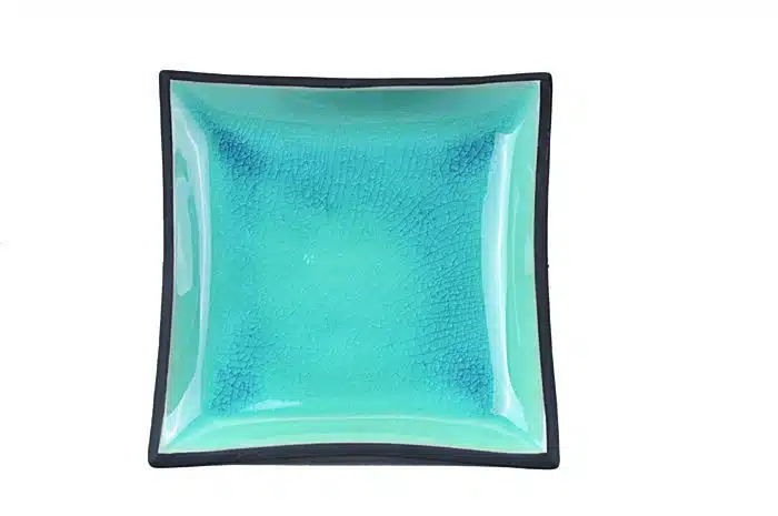 Black / Turquoise Square Plate - Glass Turquoise - 22 x 22 cm