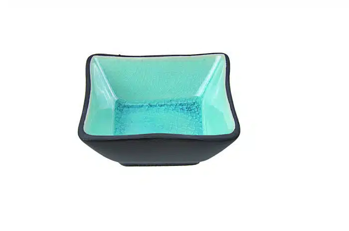 Black / Turquoise Square Bowl - Glass Turquoise - 8.5 x 8.5 x 3 cm
