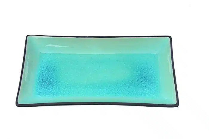 Black / Turquoise Rectangular Plate - Glass Turquoise - 21.5x12.7 cm