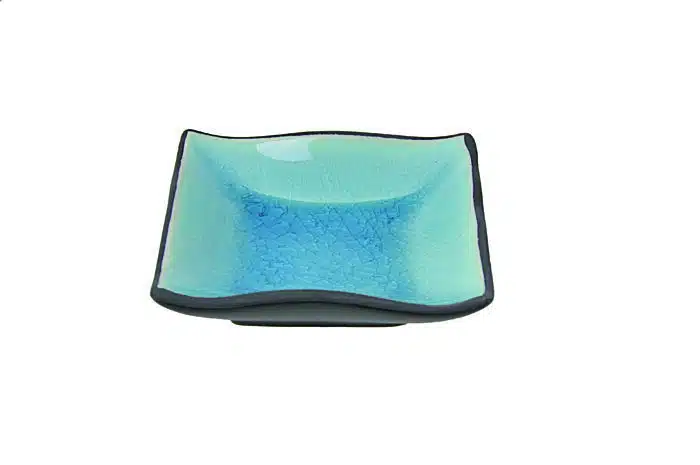 Black / Turquoise Square Plate - Glass Turquoise - 9 x 9 cm