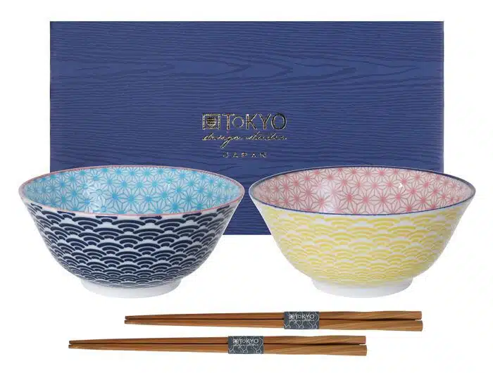 Bowl with Chopsticks - Star Wave - Set of 2 - 15.2 x 6.7 cm 500ml